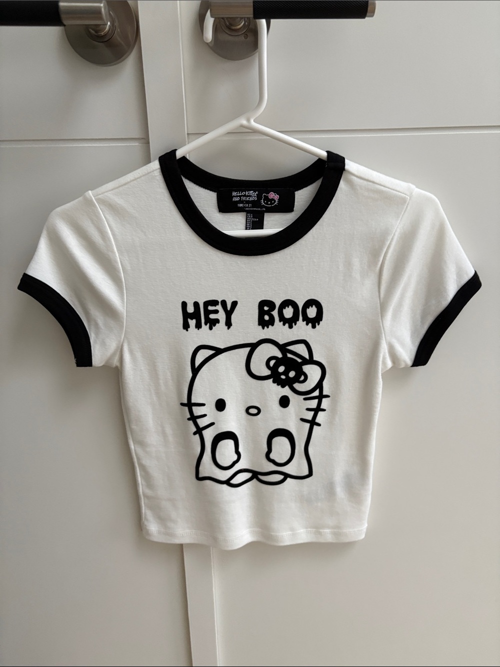 Ghost Hello Kitty "Hey Boo" Ringer Women’s Tee